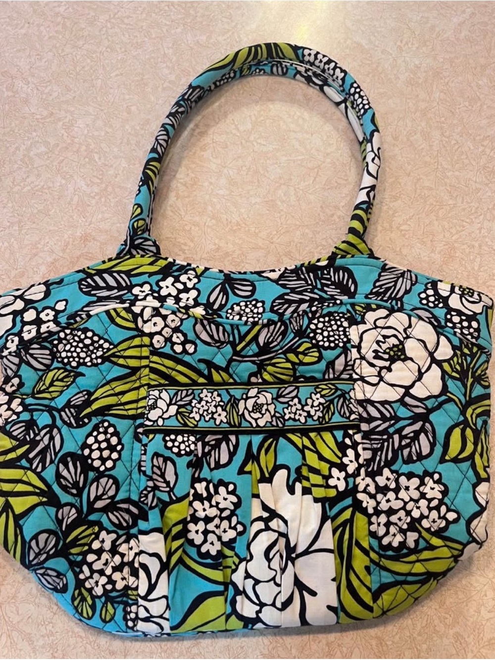 Vera Bradley Turquoise, White & Green Quilted Floral Tote